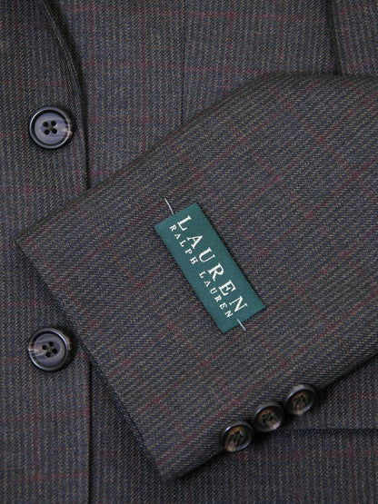 Lauren Ralph Lauren 18141 65% Polyester / 35% Rayon Boy's Sportcoat - Muted Plaid with Burgundy - Brown / Black, 2-Button Single Breasted Boys Sport Coat Lauren 
