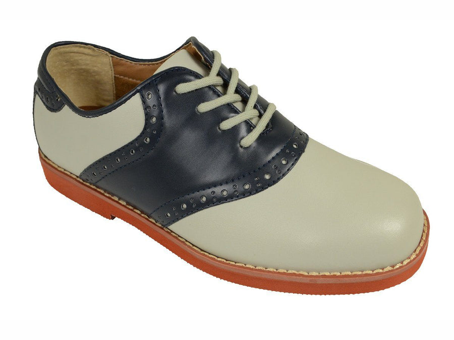 Florsheim 18621 Leather and Synthetic Boy's Lace-Up Shoes - Saddle Shoe - Bone/Navy, Breathable Moisture Wicking Suedetech Lining Boys Shoes Florsheim 