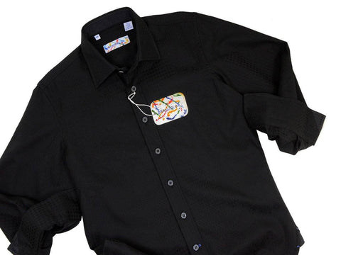 Image of Brandolini 18654 100% Cotton Boy's Sport Shirt - Jacquard - Black, Modified Spread Collar Boys Sport Shirt Brandolini 