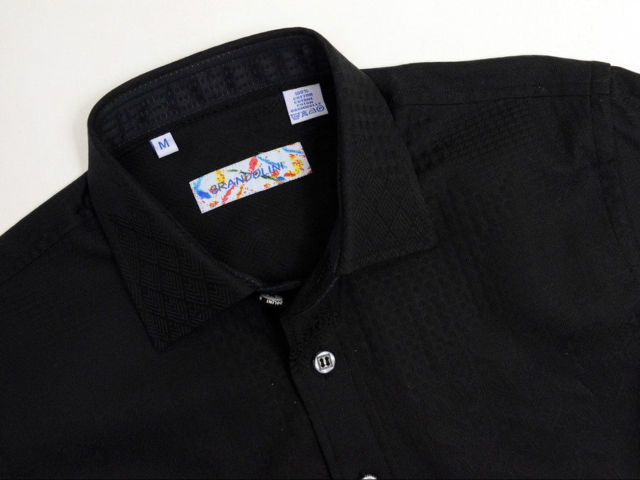 Brandolini 18654 100% Cotton Boy's Sport Shirt - Jacquard - Black, Modified Spread Collar Boys Sport Shirt Brandolini 