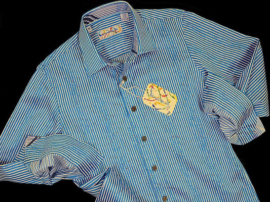 Brandolini 18666 100% Cotton Boy's Sport Shirt - Print Satin Stripes - Cobalt Blue, Modified Spread Collar Boys Sport Shirt Brandolini 