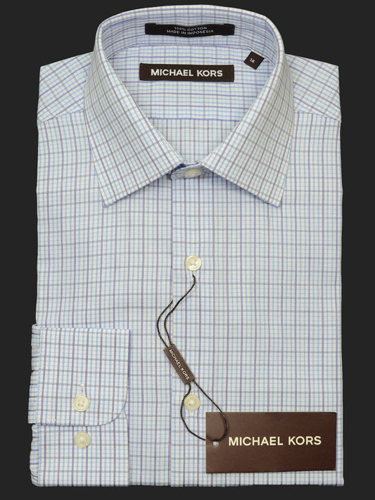 Michael Kors 18698 100% Cotton Boy's Dress Shirt - Check - Blue, Long Sleeve Boys Dress Shirt Michael Kors 