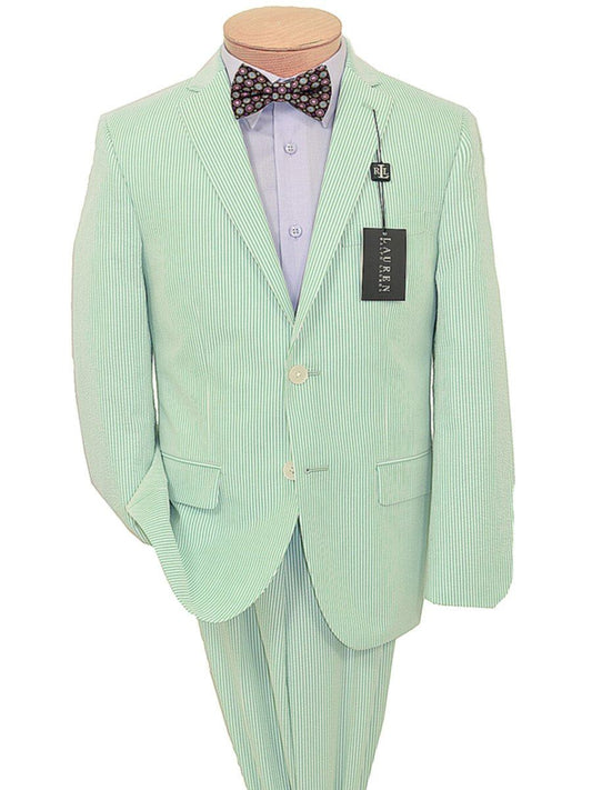 Lauren Ralph Lauren 18949 100% Cotton Boy's Suit Separate Jacket - Seersucker Stripe - Green/White, 2-Button Single Breasted Boys Suit Separate Jacket Lauren 