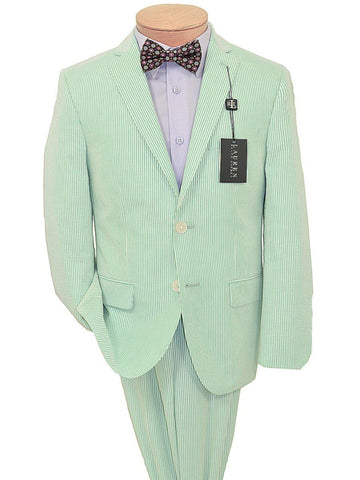 Image of Lauren Ralph Lauren 18949 100% Cotton Boy's Suit Separate Jacket - Seersucker Stripe - Green/White, 2-Button Single Breasted Boys Suit Separate Jacket Lauren 