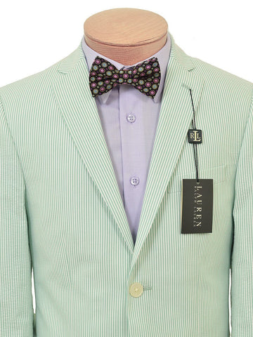 Image of Lauren Ralph Lauren 18949 100% Cotton Boy's Suit Separate Jacket - Seersucker Stripe - Green/White, 2-Button Single Breasted Boys Suit Separate Jacket Lauren 