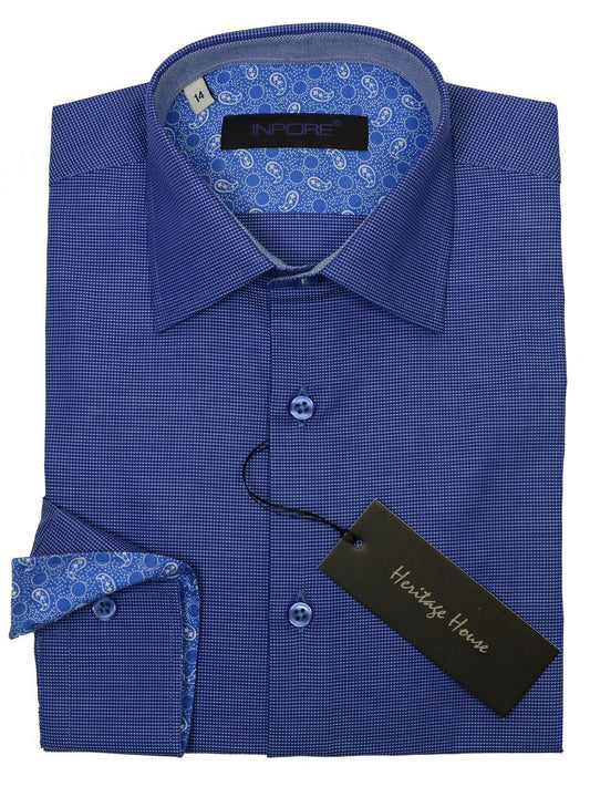 Inpore Boy's Dress Shirt 18970 Blue Weave Boys Dress Shirt Inpore 
