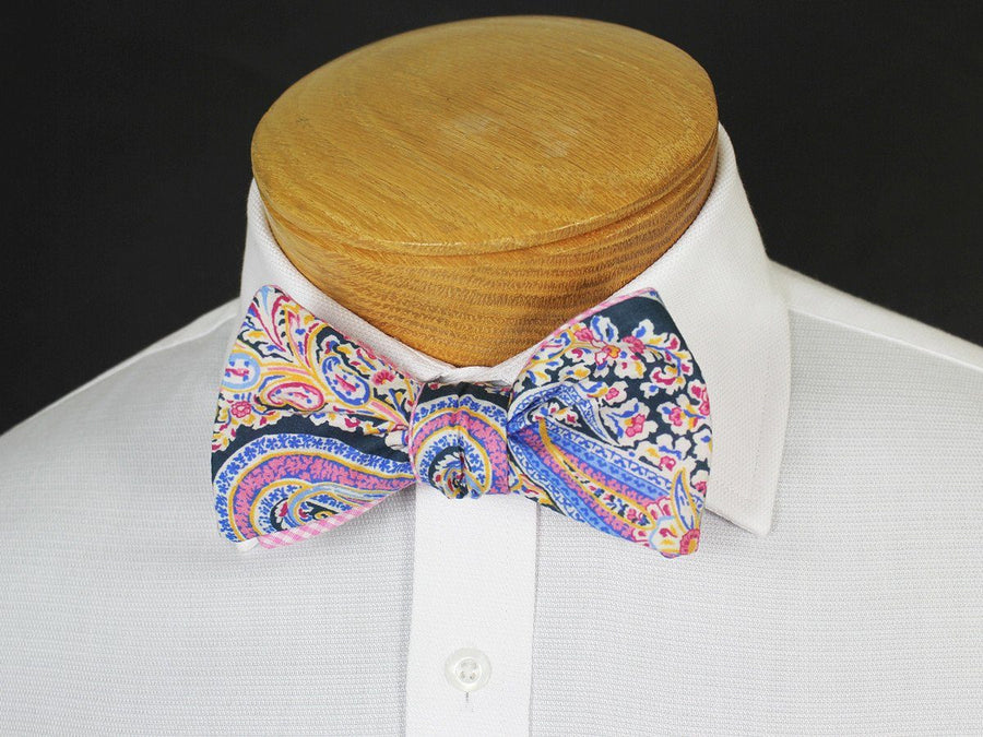 Boy's Reversible Bow Tie 19250 Navy/Pink/Yellow Paisley/Gingham Boys Bow Tie High Cotton 