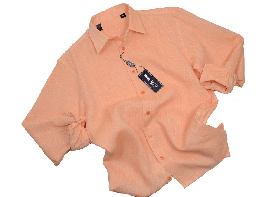 Ragazzo 19283 100% Linen Boy's Sport Shirt - Linen - Melon, Long Sleeve Boys Sport Shirt Ragazzo 