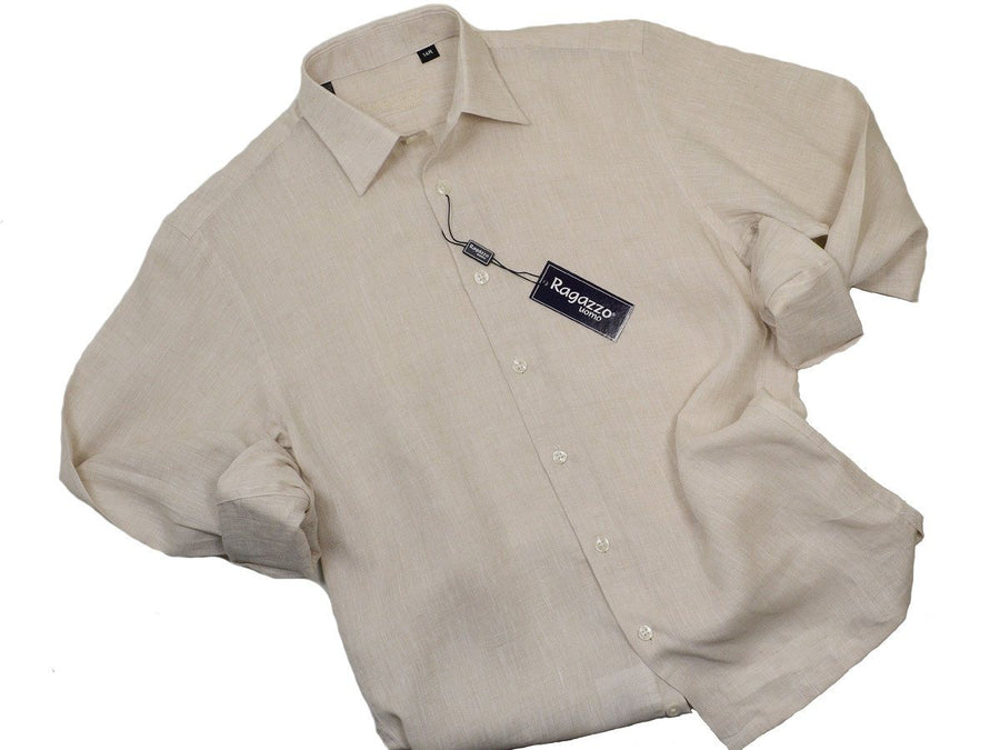 Ragazzo 19320 100% Linen Boy's Sport Shirt - Linen - Wheat, Long Sleeve Boys Sport Shirt Ragazzo 