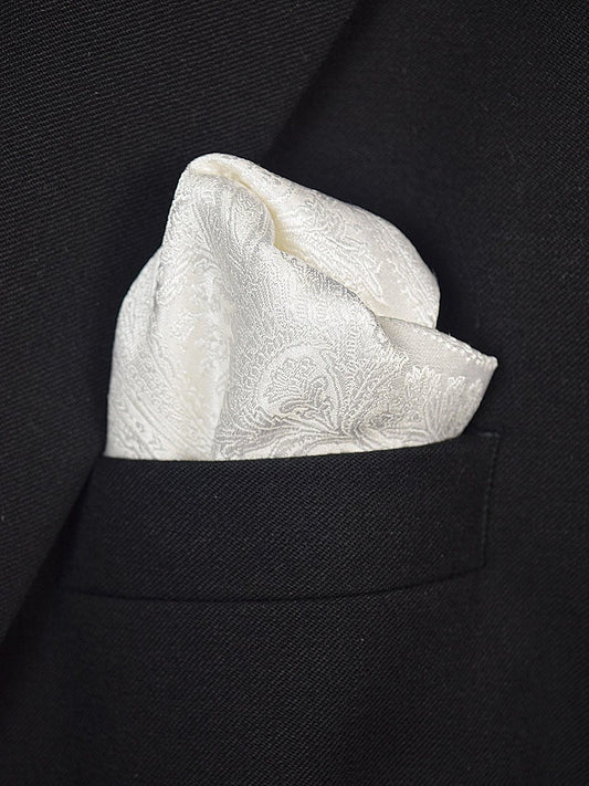 Boy's Pocket Square 19470 White Paisley Boys Pocket Square Heritage House 