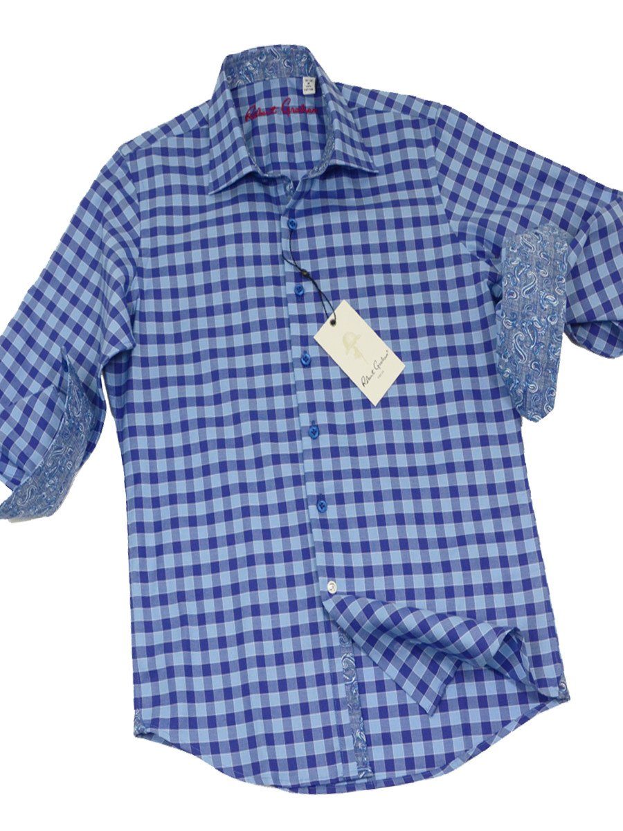 Robert Graham 19859 100% Cotton Boy's Sport Shirt - Plaid - Navy/Blue, Modified Spread Collar Boys Sport Shirt Robert Graham 
