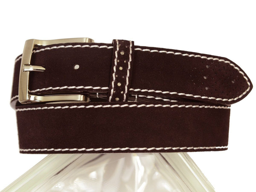Florsheim 20302 100% Suede Leather With White Contrast Stitching Boy's Belt - Perforated Tip - Chocolate Boys Belt Florsheim 