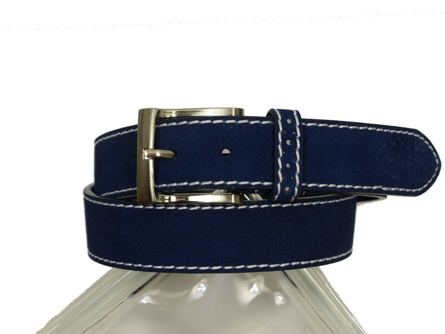 Florsheim 20306 100% Suede Leather With White Contrast Stitching Boy's Belt - Perforated Tip - Blue Boys Belt Florsheim 