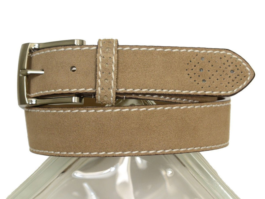 Florsheim 20310 100% Suede Leather With White Contrast Stitching Boy's Belt - Perforated Tip - Sand Boys Belt Florsheim 
