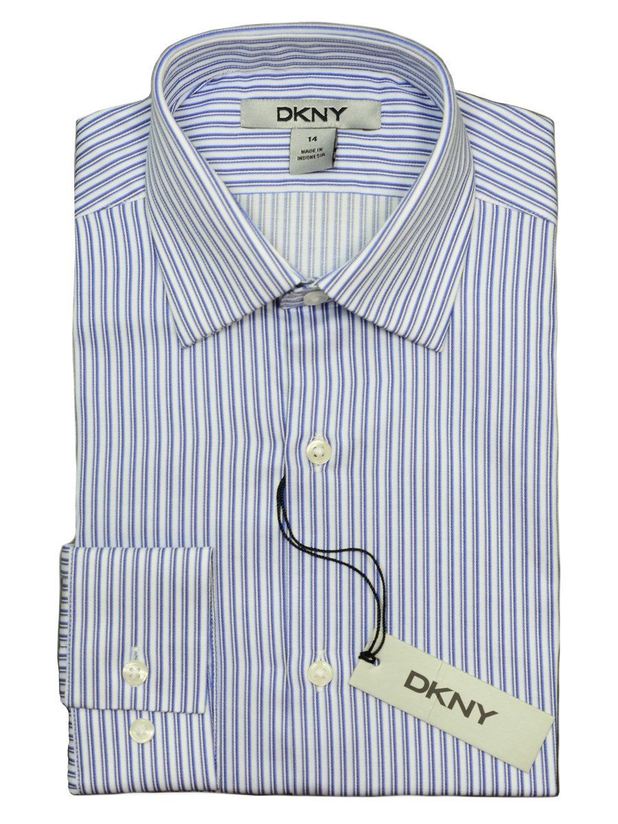 DKNY 20331 100% Cotton Boy's Dress Shirt - Stripe - Blue/White, Long Sleeve Boys Dress Shirt DKNY 