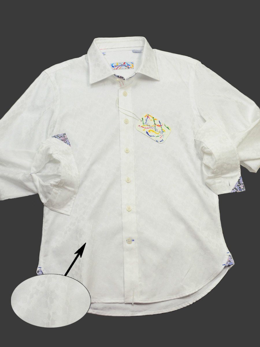 Brandolini 20352 100% Cotton Boy's Sport Shirt - Tonal Geometric Pattern - White, Modified Spread Collar Boys Sport Shirt Brandolini 