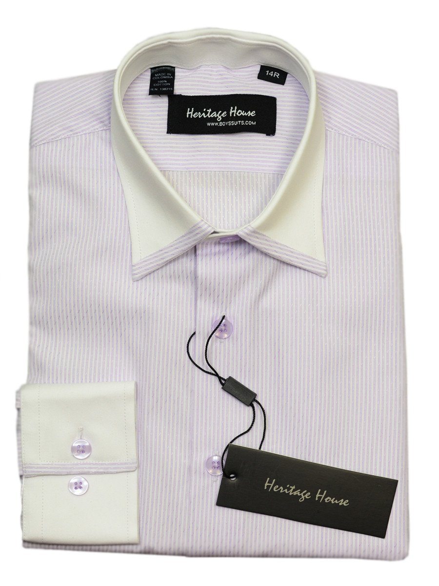 Heritage House 20410 100% Cotton | 140's - 2 Ply Boy's Dress Shirt - Stripe - Lilac Boys Dress Shirt Heritage House 