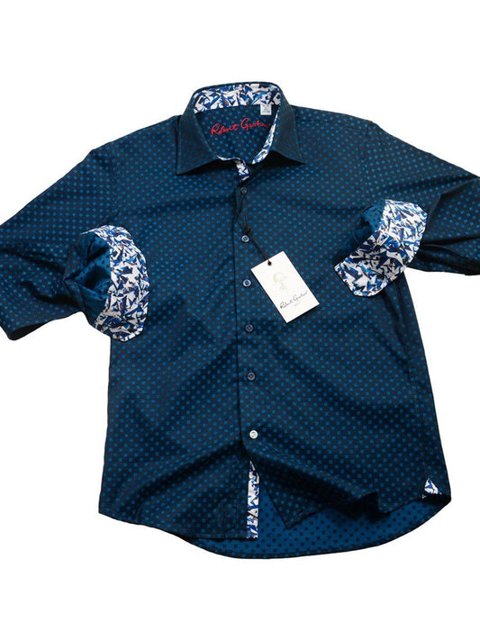 Robert Graham 20532 100% Cotton Boy's Sport Shirt - Fancy Diamond Box Dot - Modified Spread Collar, Emerald Boys Sport Shirt Robert Graham 