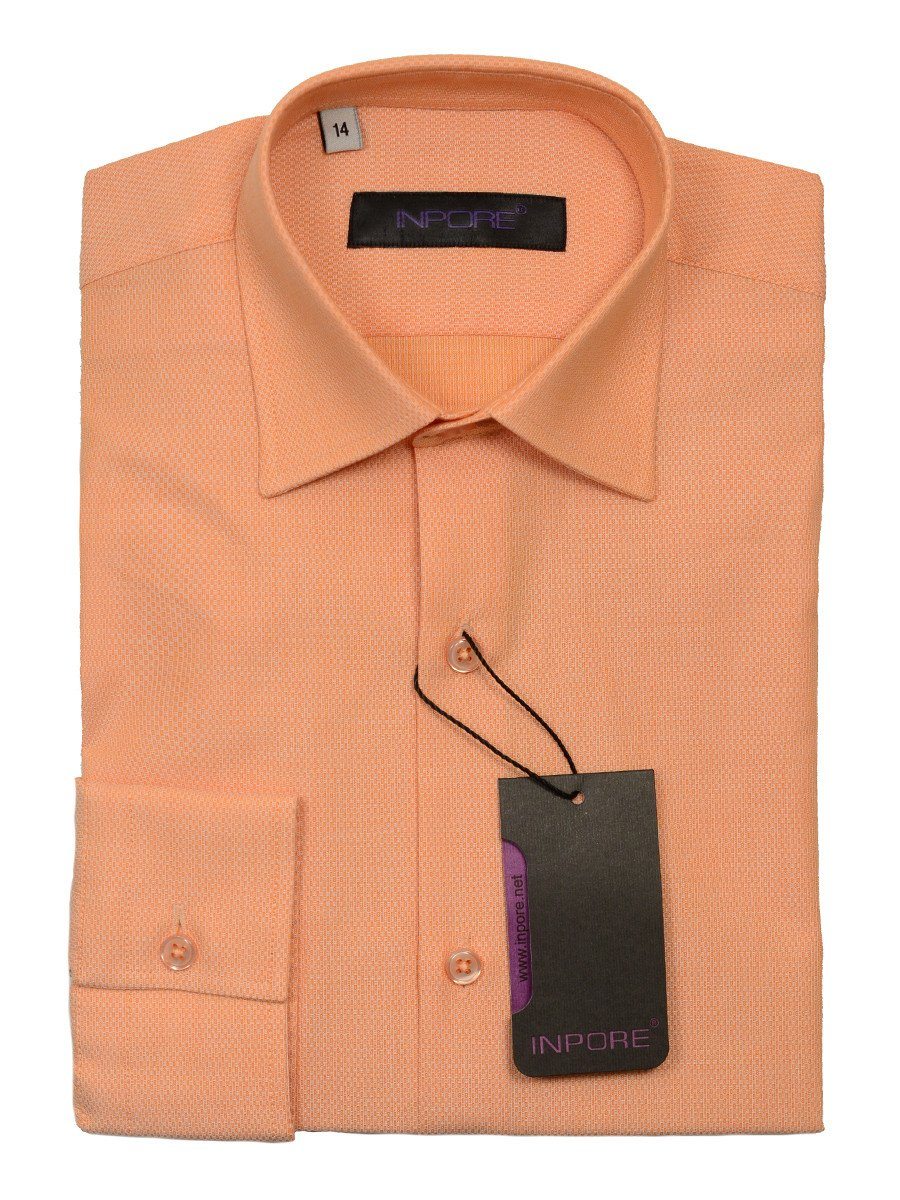 Inpore 20568 100% Cotton Boy's Dress Shirt - Basket Weave - Peach, Long Sleeve Boys Dress Shirt Inpore 