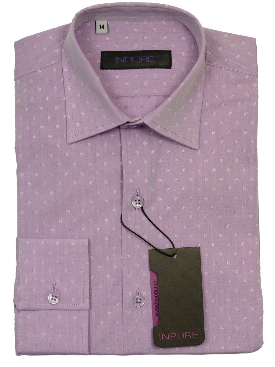 Inpore 20582 100% Cotton Boy's Dress Shirt - Dots - Lavender, Long Sleeve Boys Dress Shirt Inpore 