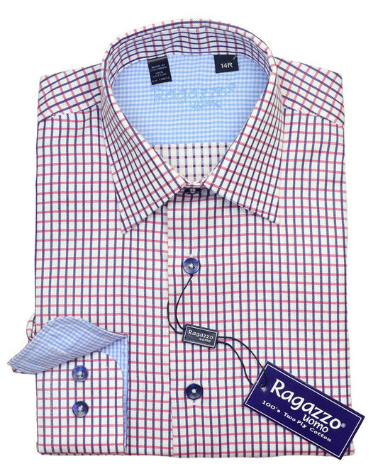 Boy's Sport Shirt 20627 White/Red/Blue Check Boys Sport Shirt Ragazzo 