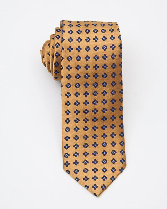 Heritage House 20666 100% Woven Silk Boy's Tie - Neat Quatrefoil - Gold/Blue Boys Tie Heritage House 