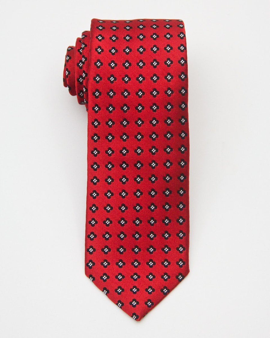 Heritage House 20670 100% Woven Silk Boy's Tie - Neat Quatrefoil - Red/Black Boys Tie Heritage House 
