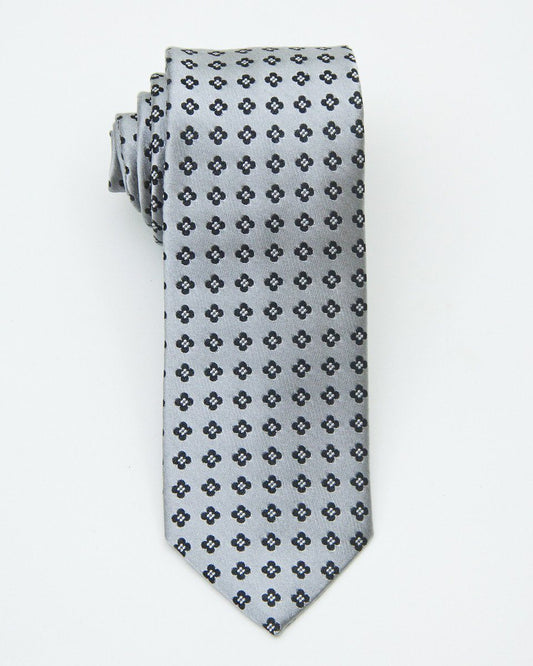 Heritage House 20676 100% Woven Silk Boy's Tie - Neat Quatrefoil - Silver/Black Boys Tie Heritage House 