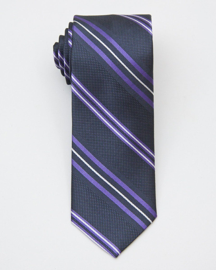 Heritage House 20694 100% Woven Silk Boy's Tie - Stripe - Grey/Purple Boys Tie Heritage House 