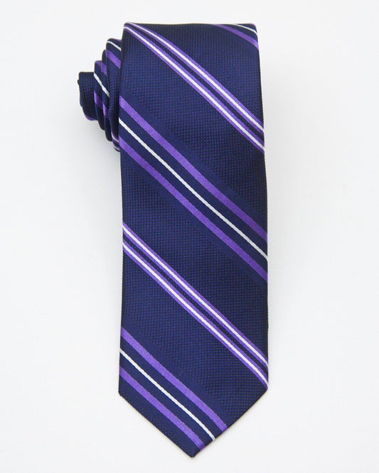 Heritage House 20696 100% Silk Woven Boy's Tie - Stripe - Navy / Purple, Wool blend lining Boys Tie Heritage House 