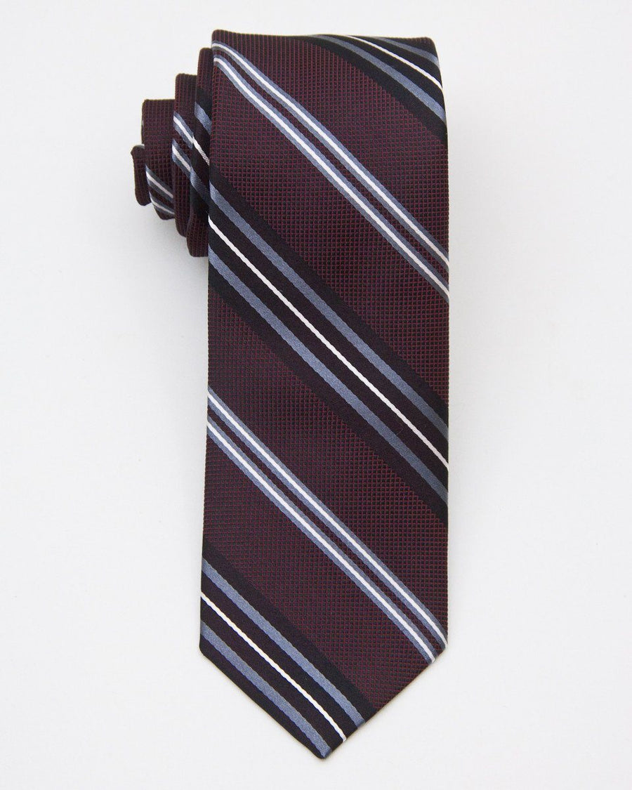 Heritage House 20698 100% Silk Woven Boy's Tie - Stripe - Burgundy / Grey, Wool blend lining Boys Tie Heritage House 