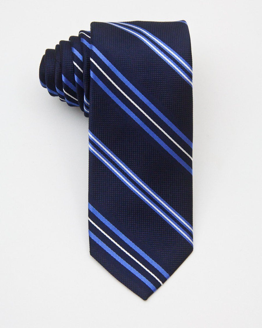 Heritage House 20700 100% Silk Woven Boy's Tie - Stripe - Navy / Blue, Wool blend lining Boys Tie Heritage House 