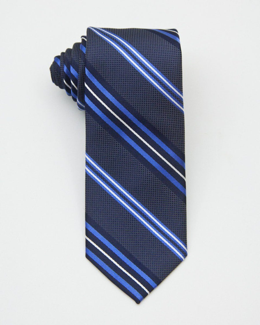 Heritage House 20702 100% Silk Woven Boy's Tie - Stripe - Grey / Blue, Wool blend lining Boys Tie Heritage House 