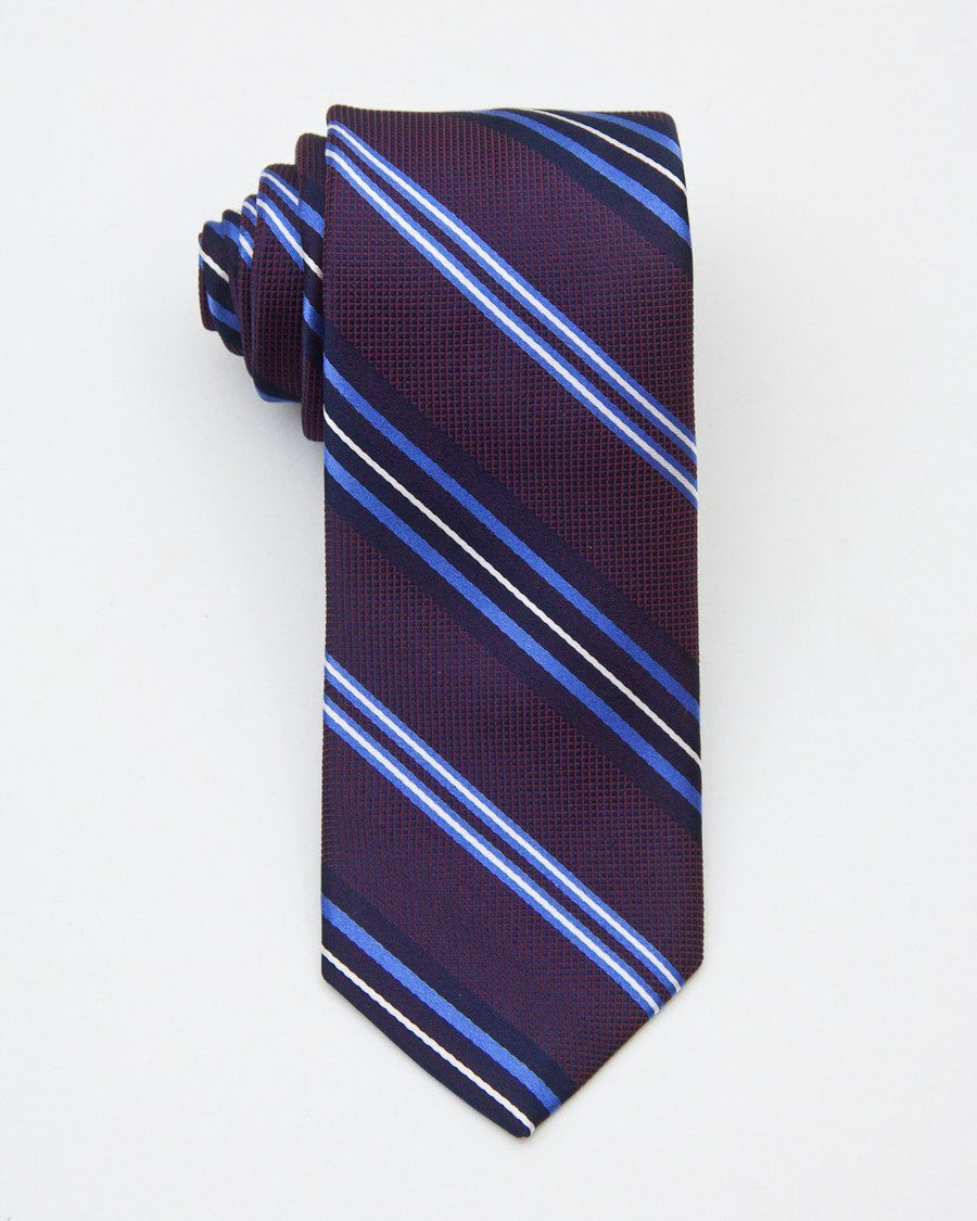 Heritage House 20704 100% Silk Woven Boy's Tie - Stripe - Burgundy / Blue, Wool blend lining Boys Tie Heritage House 