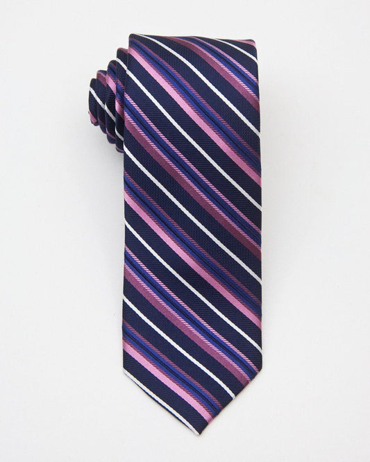 Heritage House 20706 100% Silk Woven Boy's Tie - Stripe - Navy / Pink, Wool Blend lining Boys Tie Heritage House 