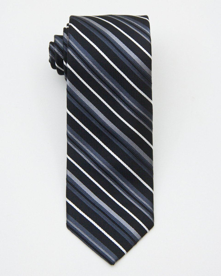 Heritage House 20710 100% Silk Woven Boy's Tie - Stripe - Black / Grey, Wool blend lining Boys Tie Heritage House 