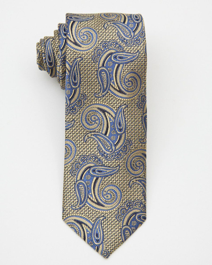 Heritage House 20716 100% Silk Woven Boy's Tie - Paisley - Yellow/Blue, Wool blend lining Boys Tie Heritage House 