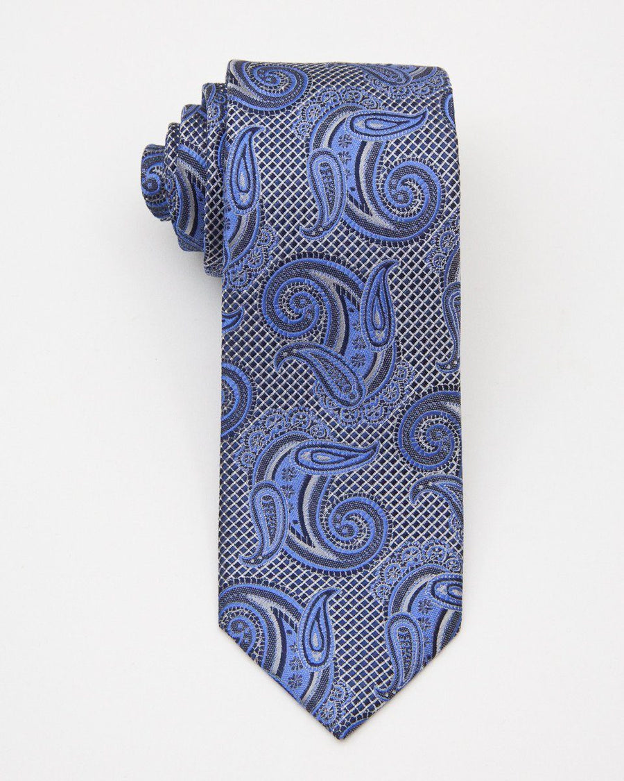 Heritage House 20720 100% Silk Woven Boy's Tie - Paisley - Silver/Blue, Wool blend lining Boys Tie Heritage House 