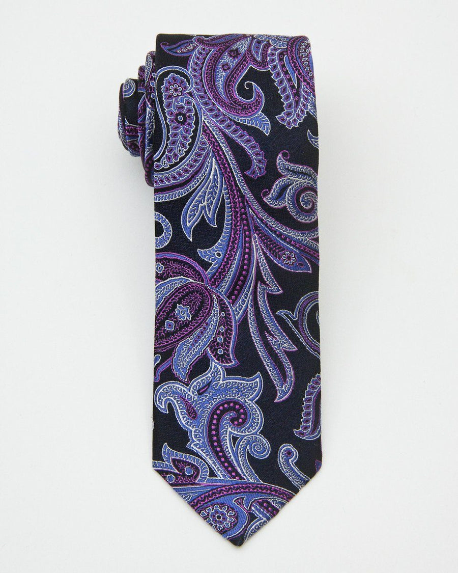Heritage House 20728 100% Silk Woven Tie - Paisley - Black/Magenta, Wool blend lining Boys Tie Heritage House 