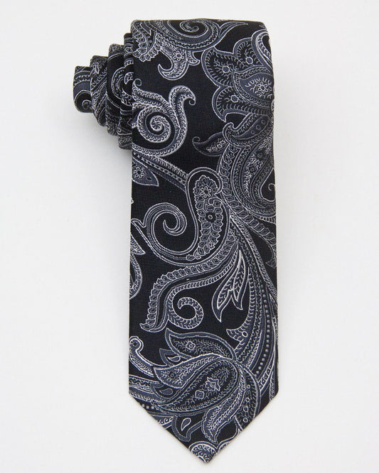 Heritage House 20732 100% Silk Woven Boy's Tie - Paisley - Black/Silver, Wool blend lining Boys Tie Heritage House 