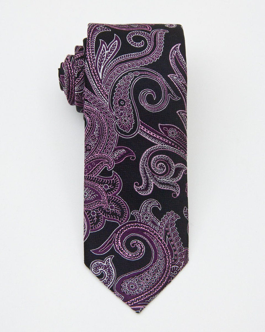Heritage House 20734 100% Silk Woven Boy's Tie - Paisley - Black / Pink, Wool blend lining Boys Tie Heritage House 