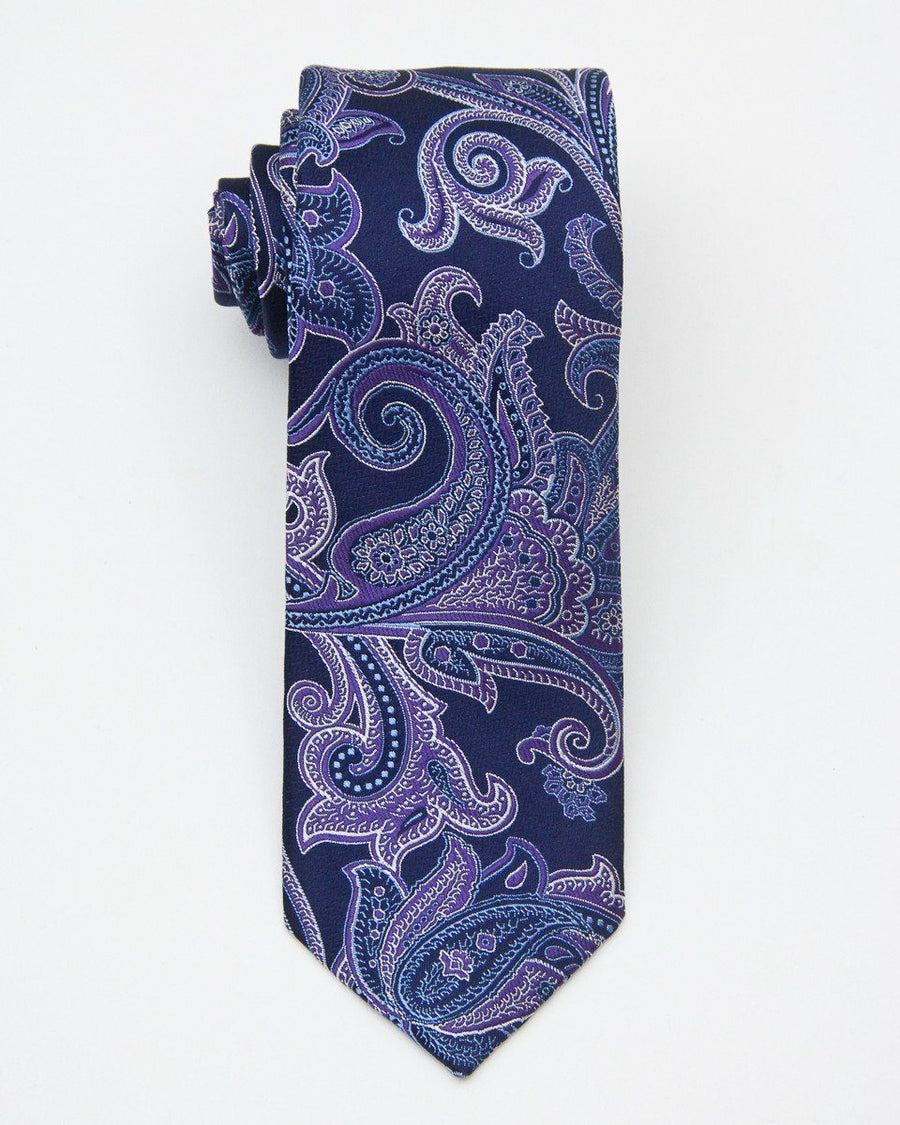 Heritage House 20736 100% Silk Woven Boy's Tie - Paisley - Navy/Purple, Wool blend lining Boys Tie Heritage House 