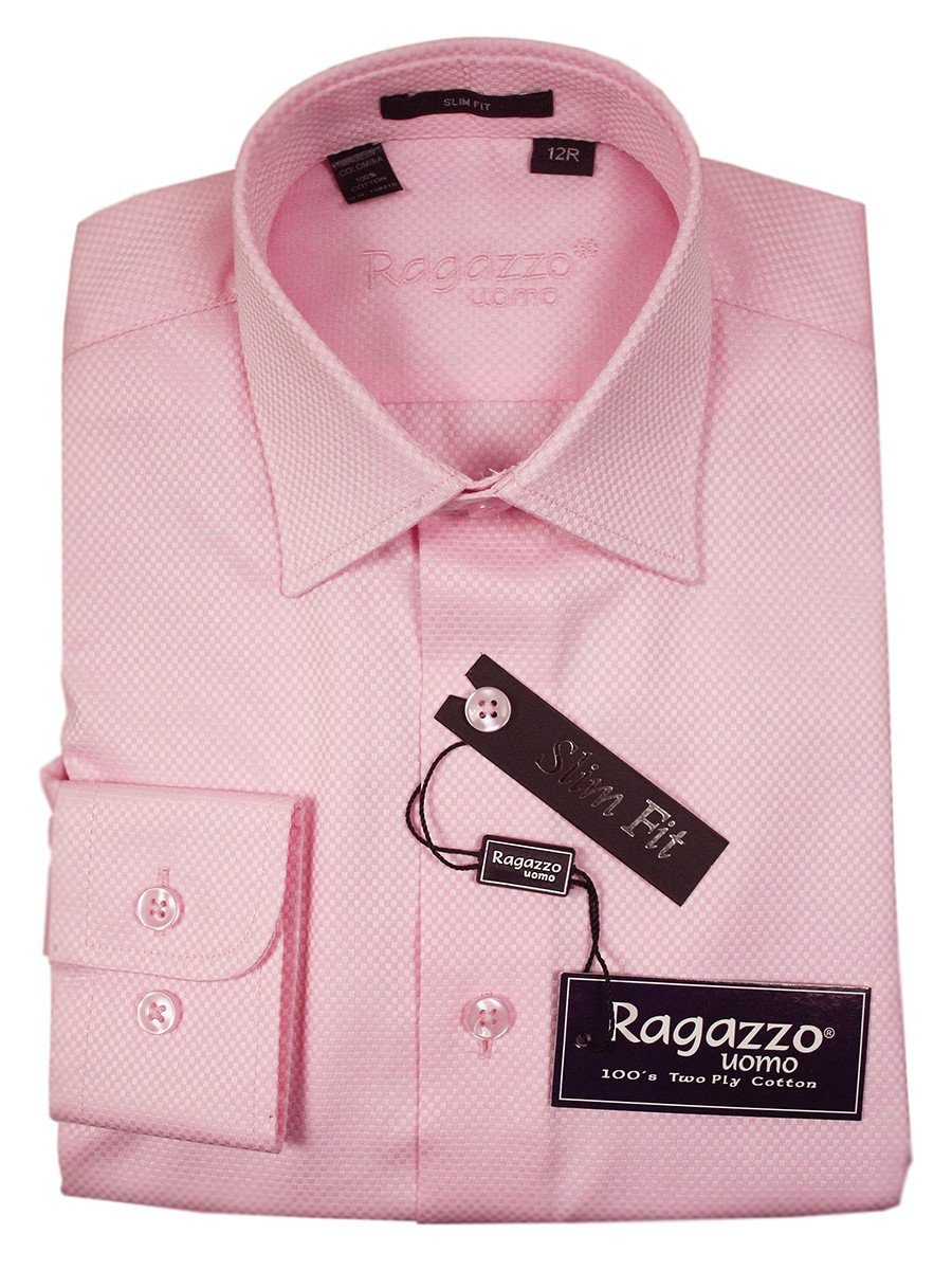 Ragazzo 21083 100% Cotton Boy's Dress Shirt - Box Weave - Pink, Skinny Slim Fit Boys Dress Shirt Ragazzo 