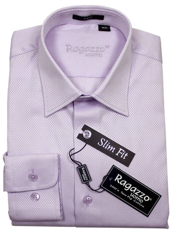 Ragazzo 21091 100% Cotton Boy's Dress Shirt - Box Weave - Lilac, Skinny Slim Fit Boys Dress Shirt Ragazzo 