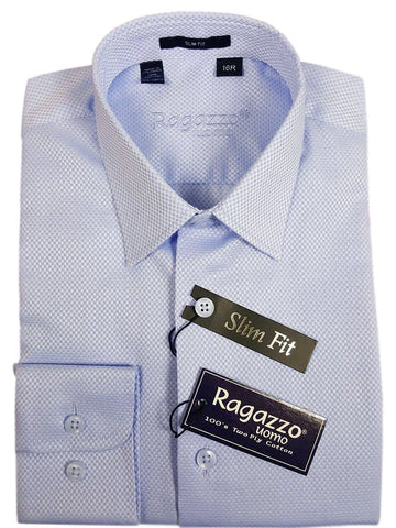 Image of Ragazzo 21105 100% Cotton Boy's Dress Shirt - Box Weave - Sky Blue, Skinny Slim Fit Boys Dress Shirt Ragazzo 