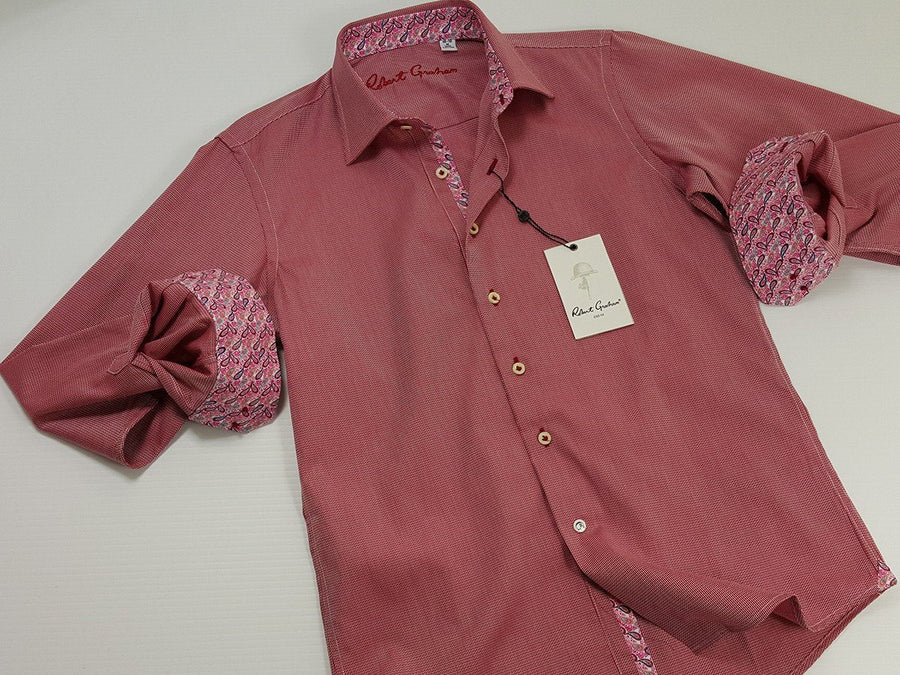 Robert Graham 21110 100% Cotton Boy's Sport Shirt - Chevron - Berry, Modified Spread Collar Boys Sport Shirt Robert Graham 