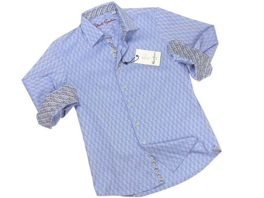 Boy's Sport Shirt 21287 Blue Jaquard Check Boys Sport Shirt Robert Graham 