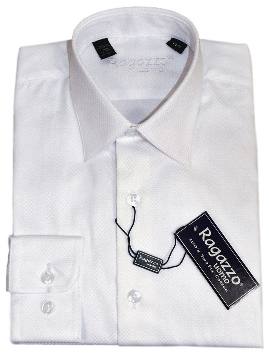 Ragazzo 21311 100% Cotton Boy's Dress Shirt - Box Weave - White Boys Dress Shirt Ragazzo 
