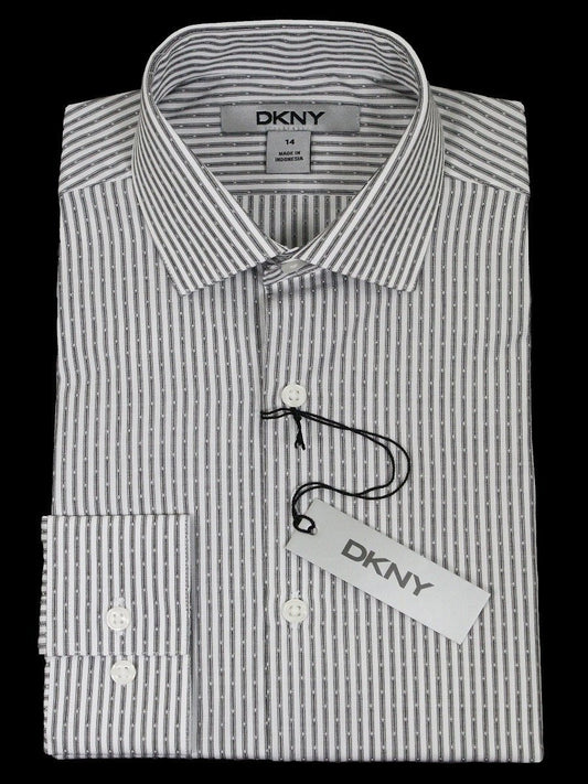 DKNY 21636 100% Cotton Boy's Dress Shirt - Stripe - Gray and White Boys Dress Shirt DKNY 