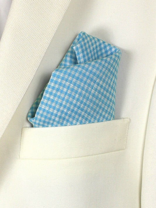 Boy's Pocket Square 21677 Blue/White Linen Check Boys Pocket Square High Cotton 